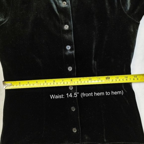 ENERGIE Black Velvet Shirt Stretchable Short Sleeves Button Front Collar Size M - Picture 10 of 13